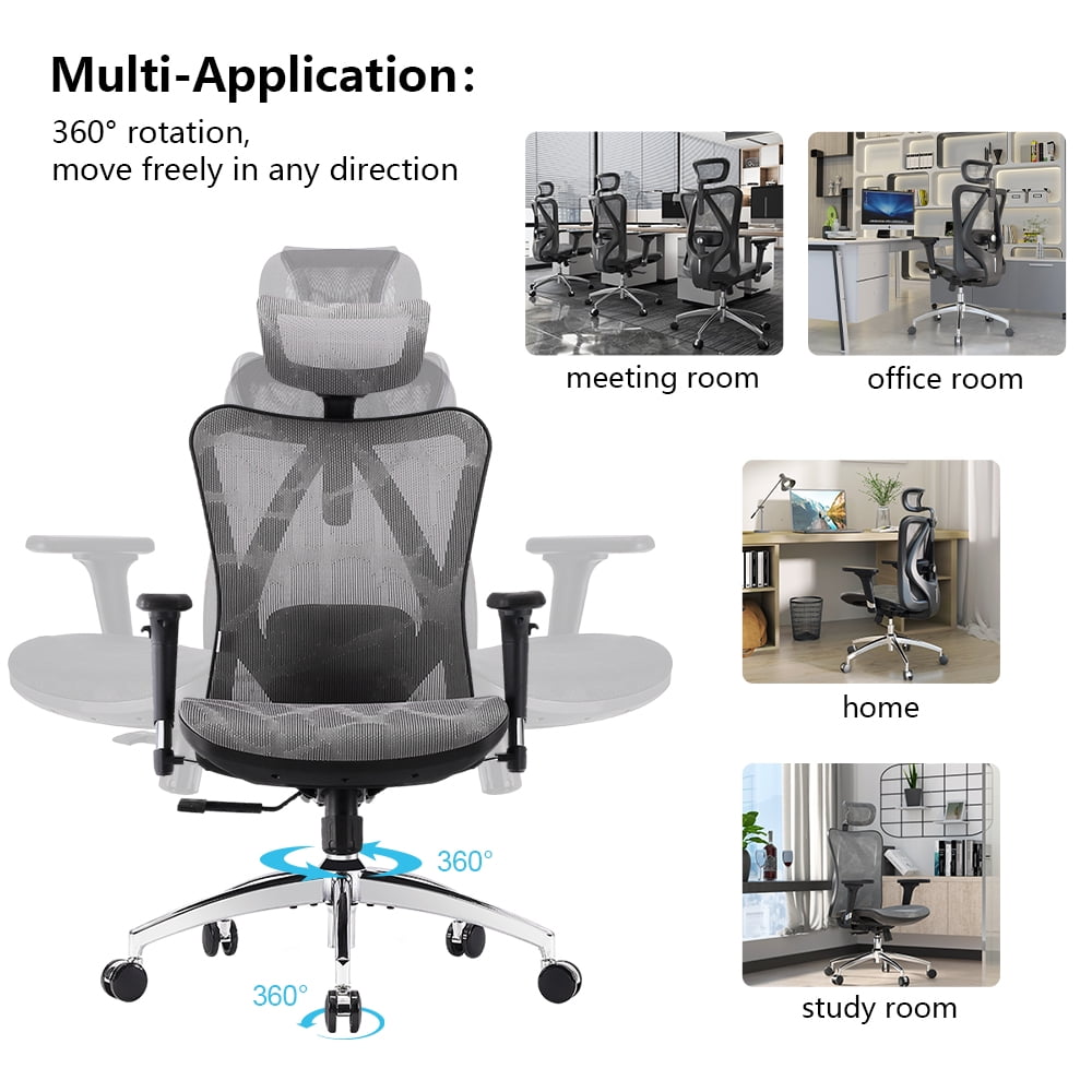 Sihoo M57 Ergonomic Office Chair, Adjustable Swivel Mesh High Back Desk Chair with Headrest, Lumbar Support, Black