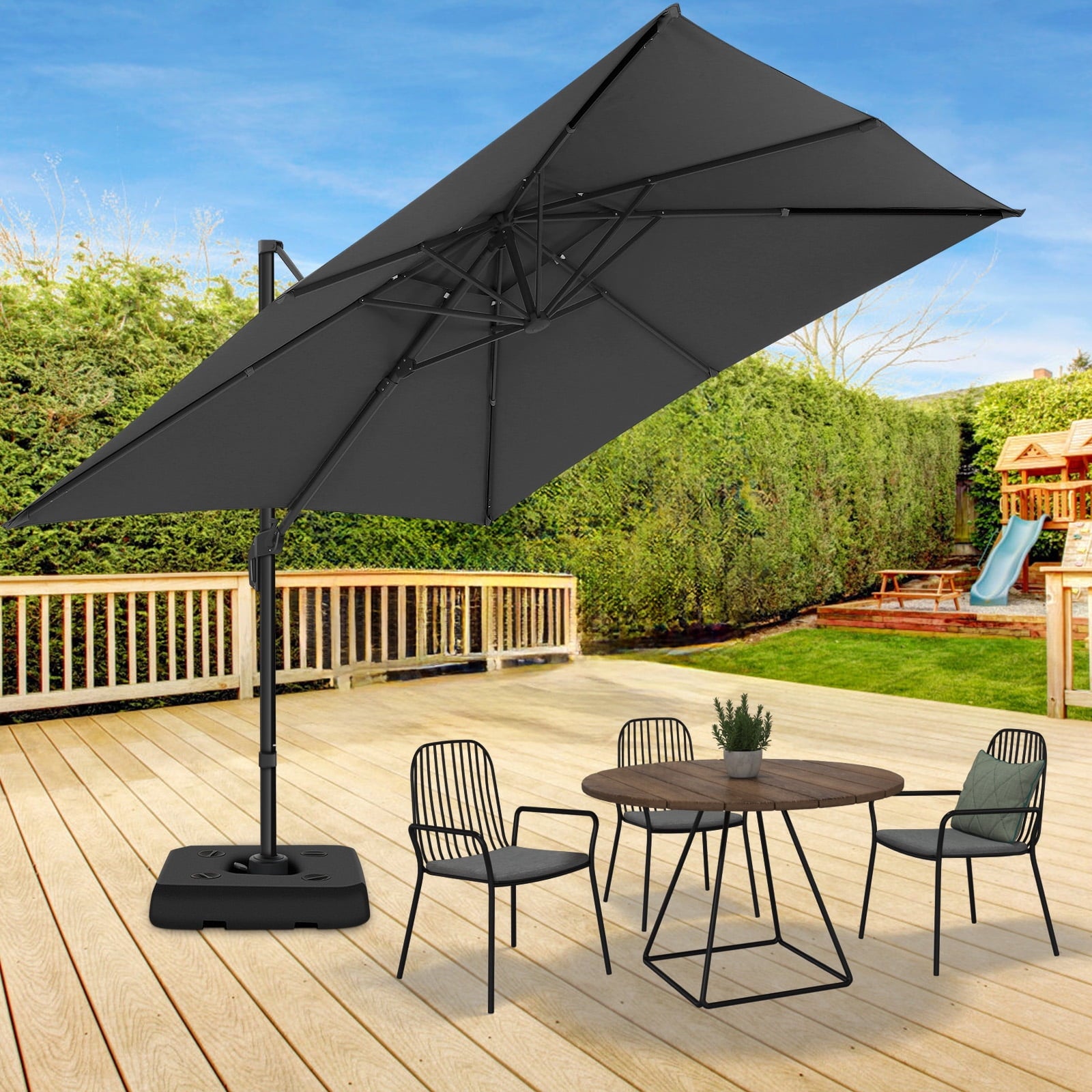 HOTEEL 10ft Patio Umbrella Outdoor Square Large Cantilever Windproof Offset and Heavy Duty Sun Umbrella for Garden Deck Pool，Gray