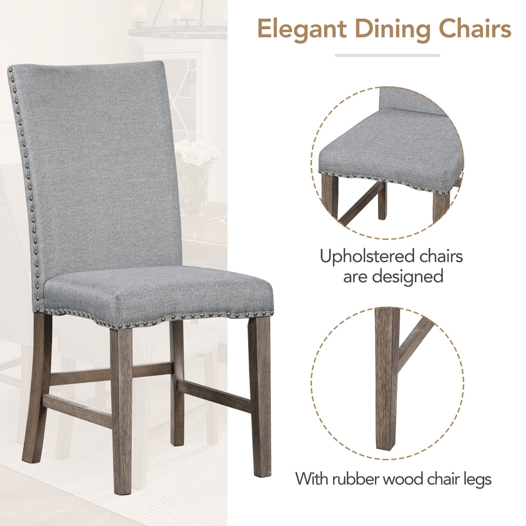Harper & Bright Designs 7 Pieces Retro Dining Set for 6, Wood Rectangular Table with Designed Trestle Base and 6 Upholstered Chairs for Dining Room and Kitchen, Grey