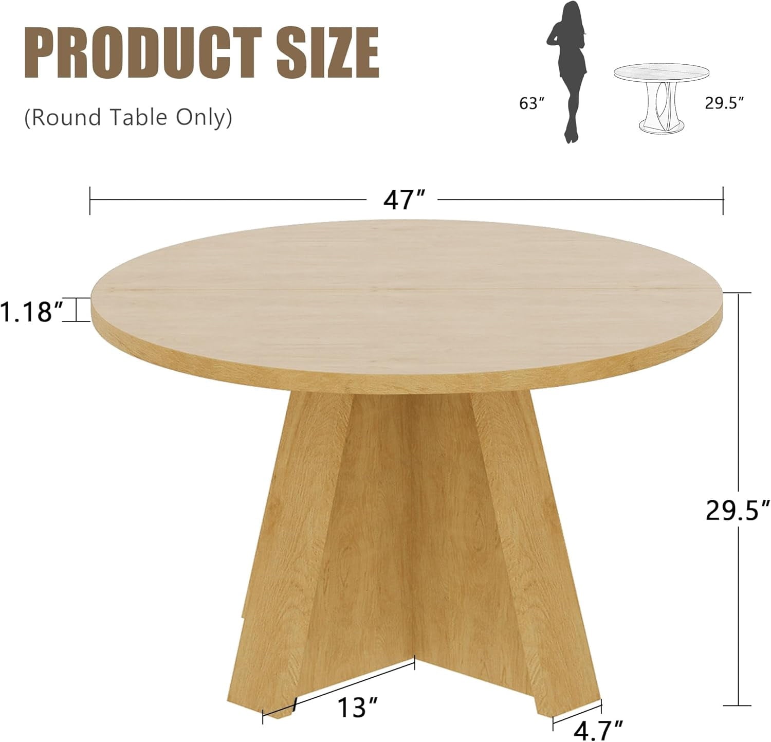 Laisnet 47 Round Dining Table for 6, Modern Wooden Dinner Table for Kitchen Living Room, Black