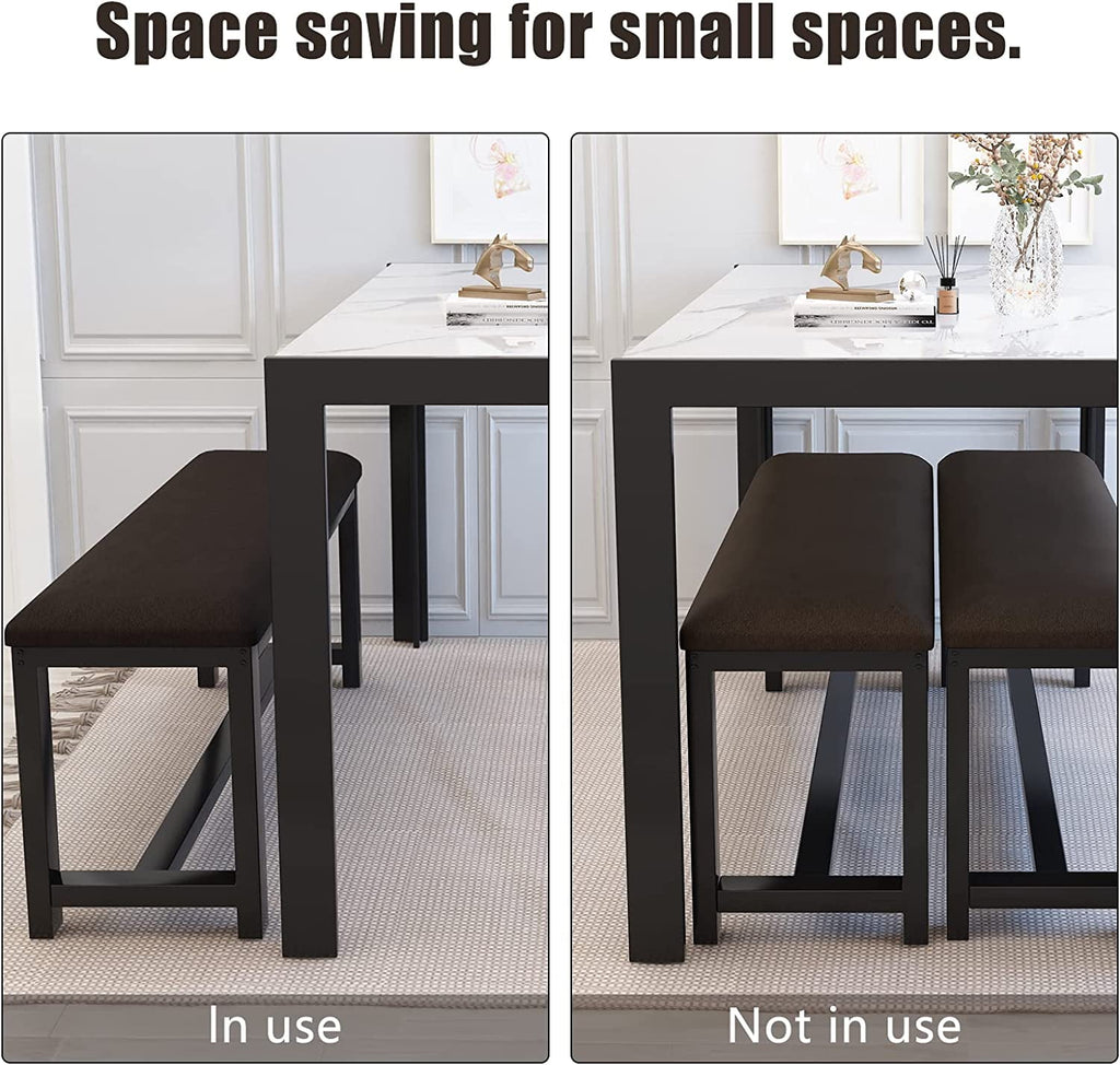 MIERES Kitchen Dining Set: Rectangular solid wood dining table with two benches, suitable for 2 to 4 people, small dining set, black