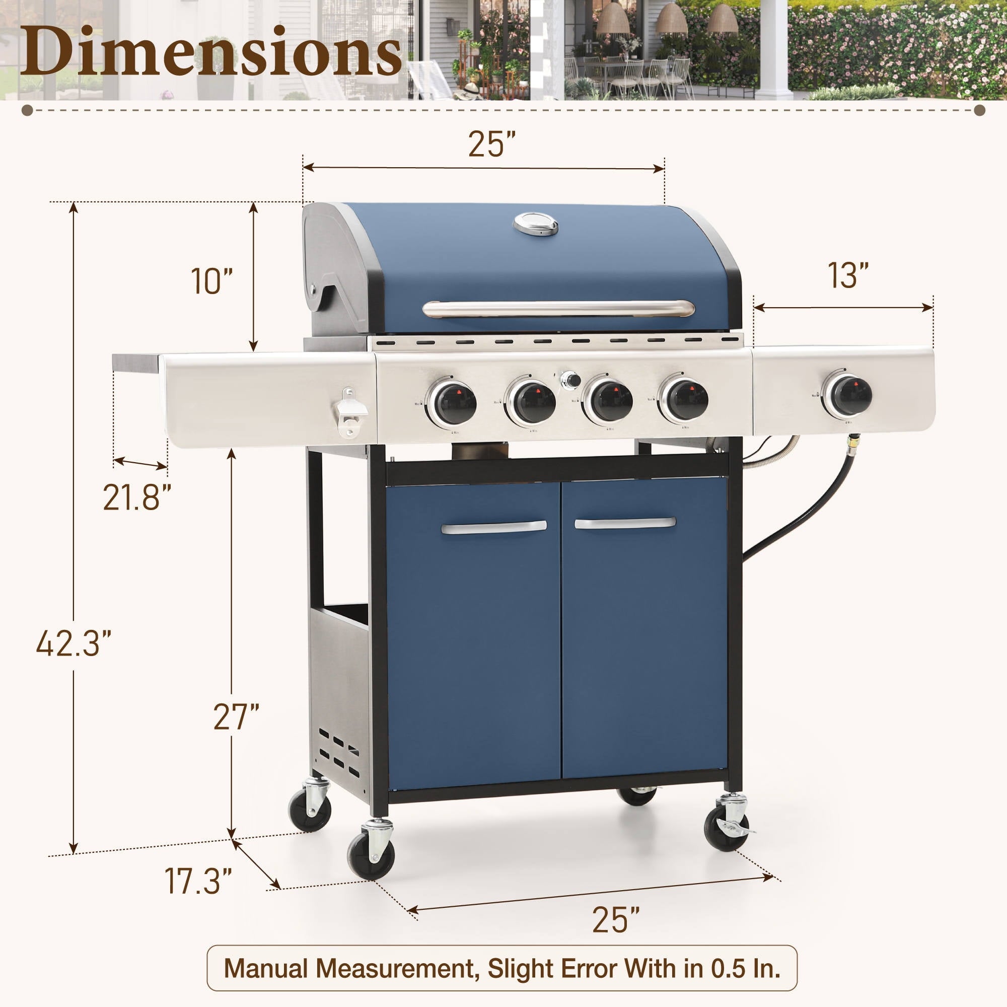 MF Studio 4 Burner Propane Gas Outdoor Grill with Side Burner Stainless Steel BBQ Grill