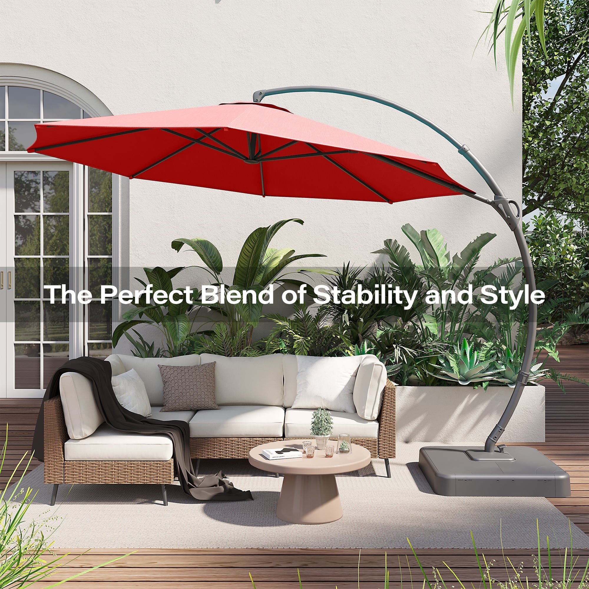 LAUSAINT HOME 11 FT Outdoor Patio Umbrella with Base, Aluminum Cantilever Umbrella with Crank, Gray