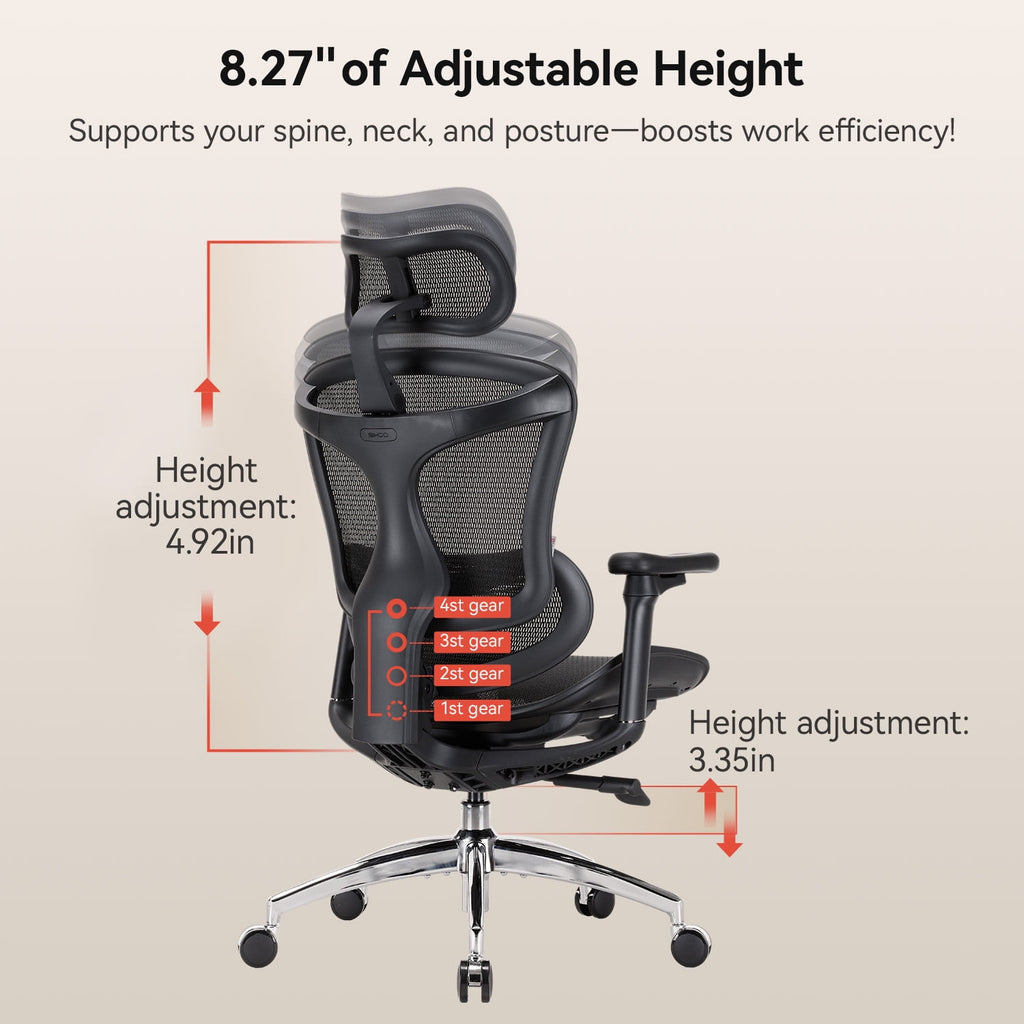 Sihoo Doro C300 Ergonomic Office Chair with Headrest, Lumbar Support, Adjustable Backrest, 3D Armrests, Breathable Mesh, Height & Tilt Adjustment - Black