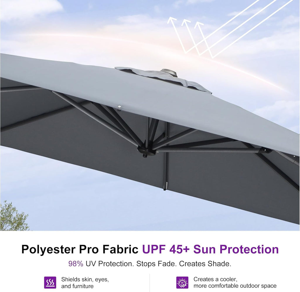 PURPLE LEAF 9x11.5 Ft Cantilever Umbrella Rectangle Outdoor Patio Umbrella Large Offset Hanging Umbrella Aluminum Umbrella with 360°Rotation Adjustable Garden Pool Umbrella,Turquoise Blue