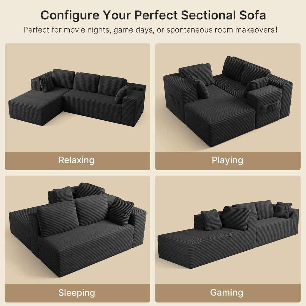 Sofa, L-Shaped Sofa Couch with Deep Seat and Movable Footrest Sofa for Office|Living Room, Gray