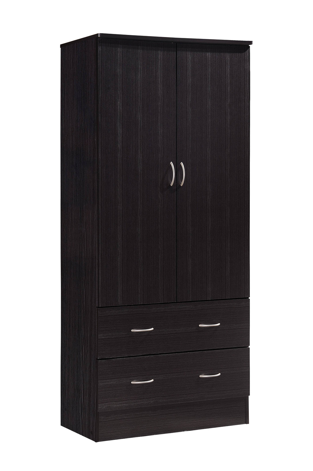 Hodedah 2-Door Armoire with 2-Drawers and Clothing Rod in Black