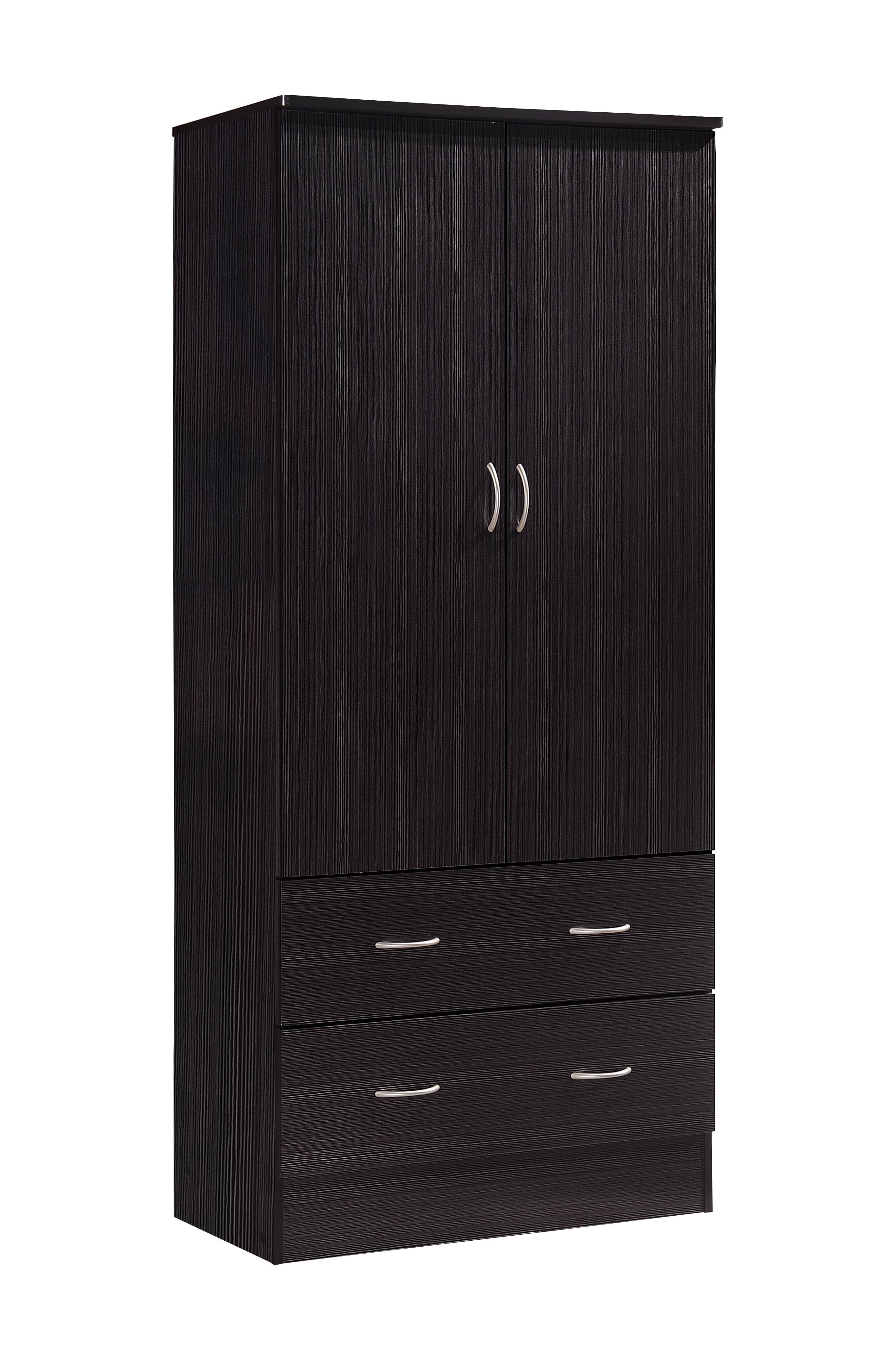 Hodedah 2-Door Armoire with 2-Drawers and Clothing Rod in Black