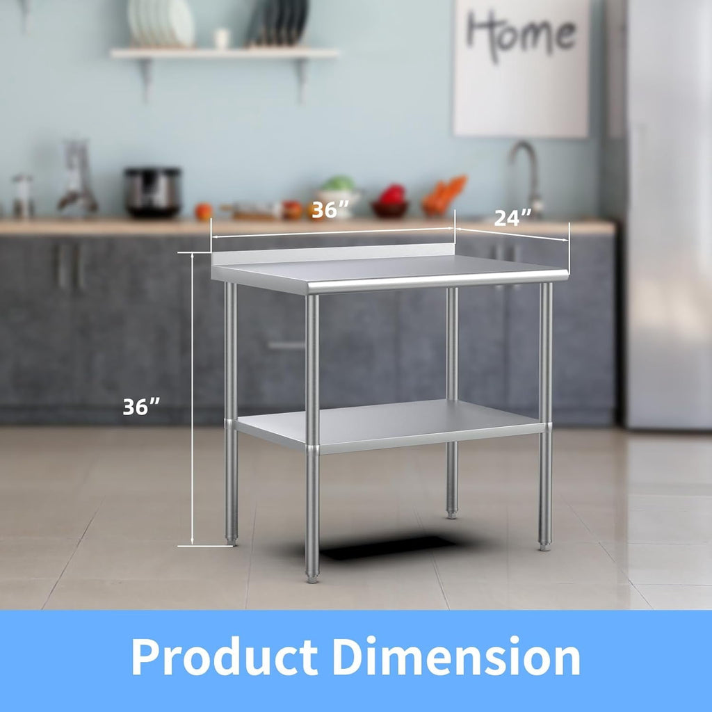 Ktaxon 72 x 24'' Stainless Steel Worktables Workbenches, Commercial Work Table for Prep, with Backsplash, for Kitchen, Restaurant, Home, Hotel