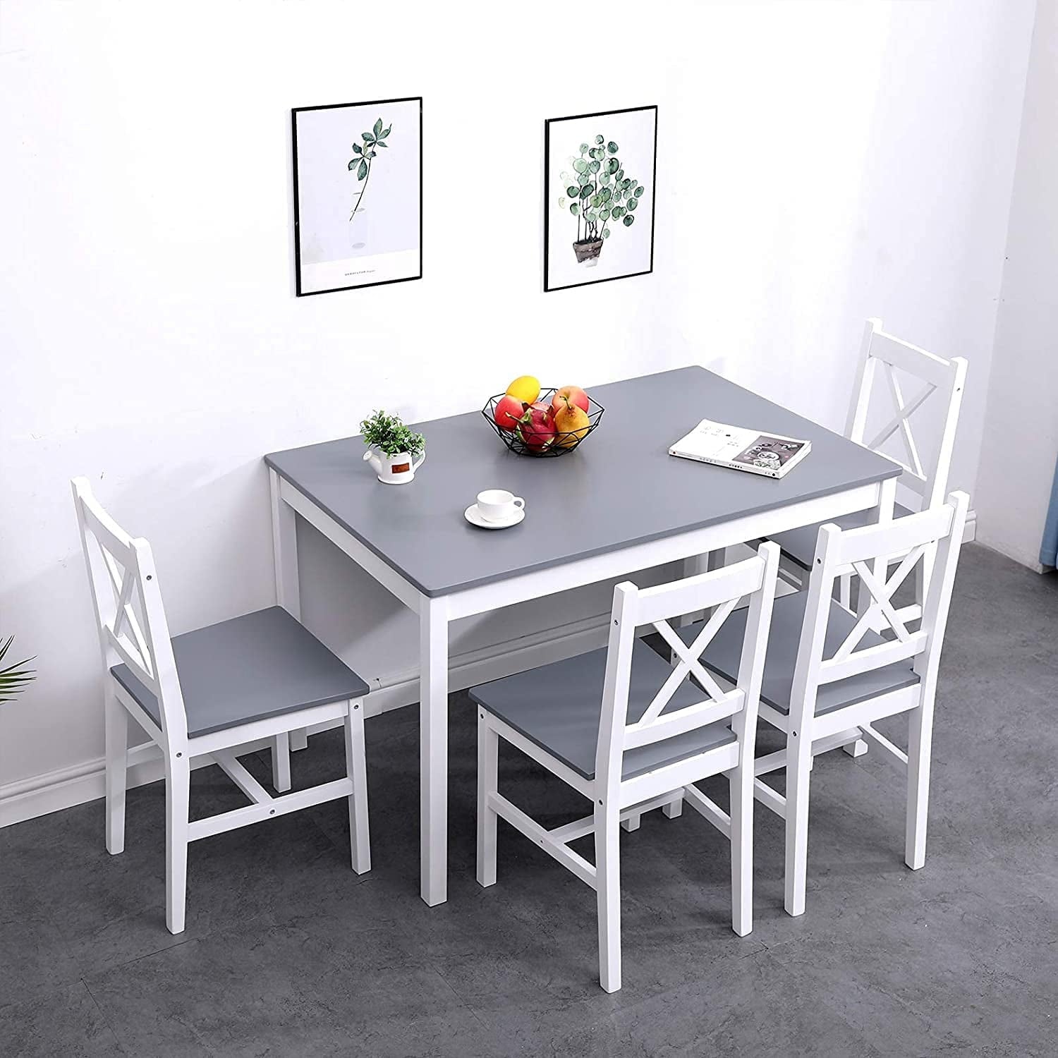 Soges 4-Person Dining Table Set 5 Pieces, Wood Kitchen Table Set with 4 Chairs for Kitchen Dining Room Restaurant, White&Oak