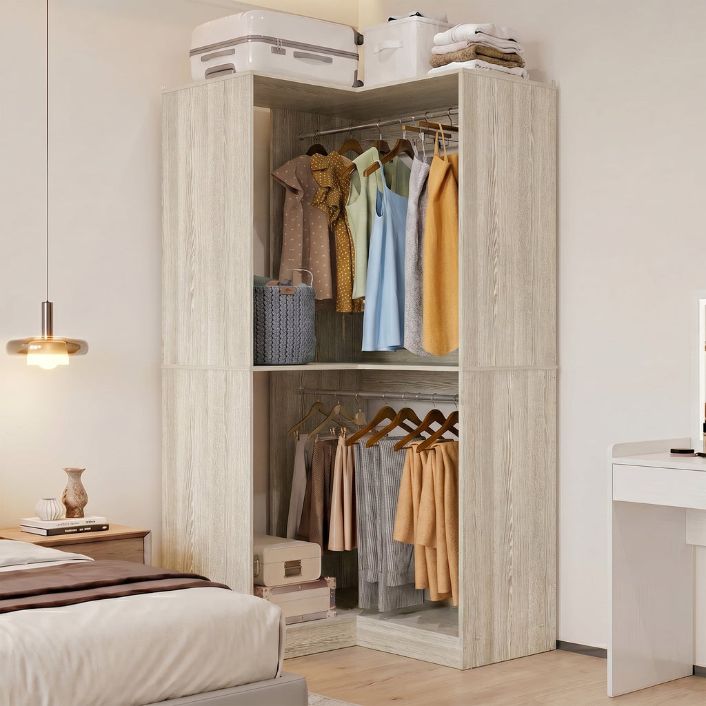 Homieasy 32'' W Corner Closet System with Hanging Rod, White