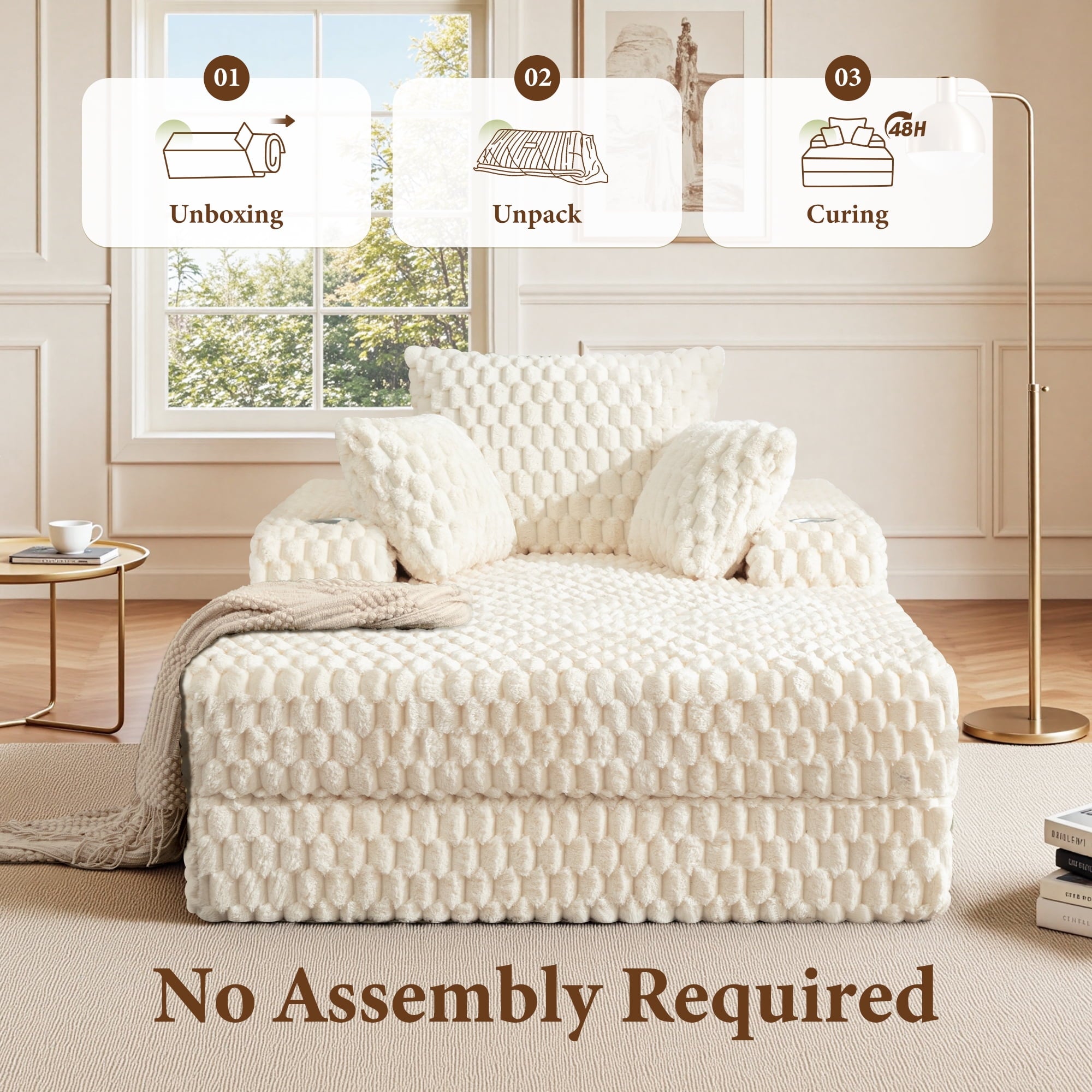 ATHOPE 67.3 Chaise Lounge Chair Indoor, Corduroy Couch Chair with Pillows, Comfy Reading Chairs with Wide Arms, Upholstered Sleeper Sofa for Living Room, No Assembly Required, Gray
