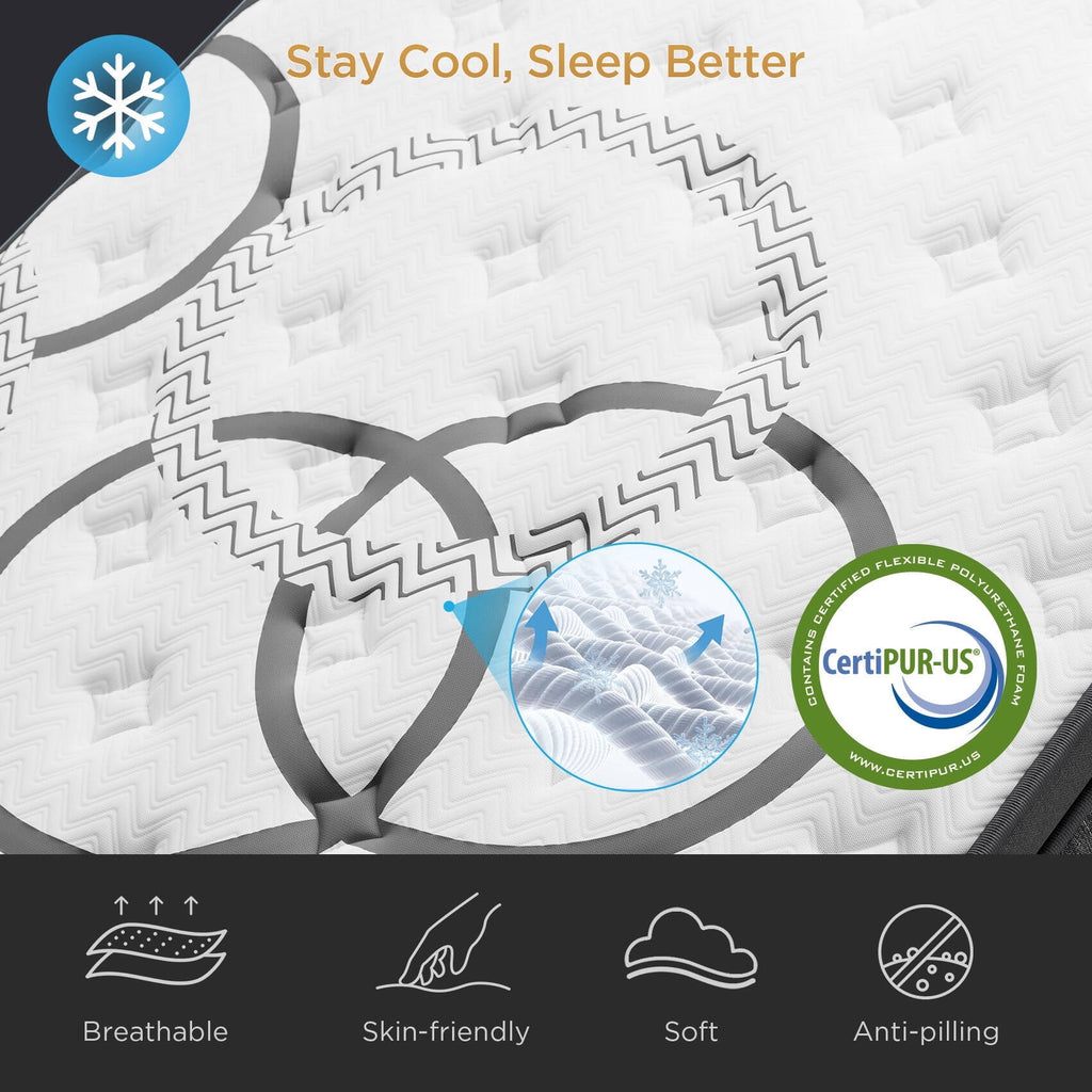 GREOO Queen Size Mattress 14 Hybrid Mattress in a Box Gel Memory Foam and Pocket Springs with Motion Isolation, Medium Firm, Pressure Relief, CertiPUR-US® & OEKO-TEX® STANDARD 100 Certified