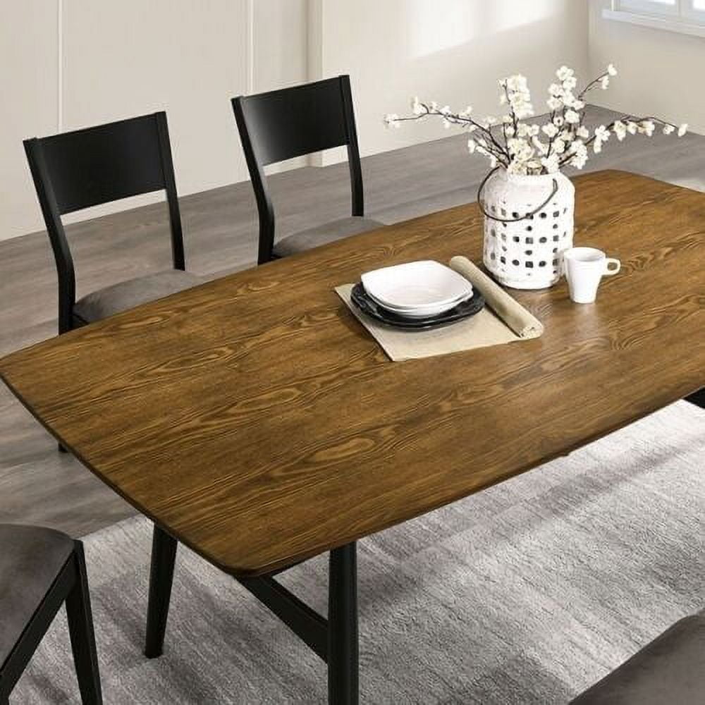 Mid-Century Modern Dining Room 7pc Dining Set Dining Table 6x Side Chairs Leatherette Seat Chair Furniture Antique Oak, Black