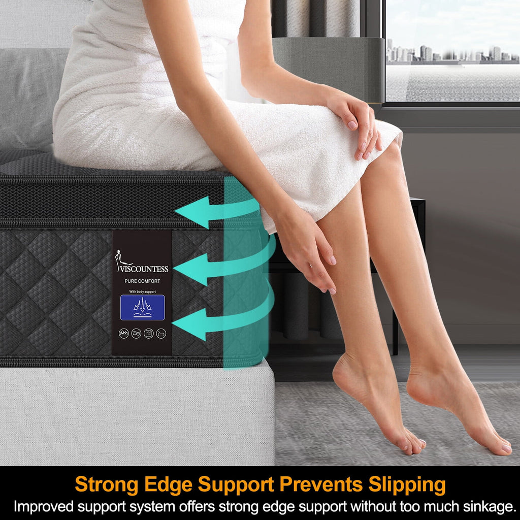 Viscountess 12 Inch Full Mattress Eurotop with Gel Memory Foam Hybrid Mattress in a Box Individually Wrapped Pocket Coils Innerspring Motion Isolation Edge Support