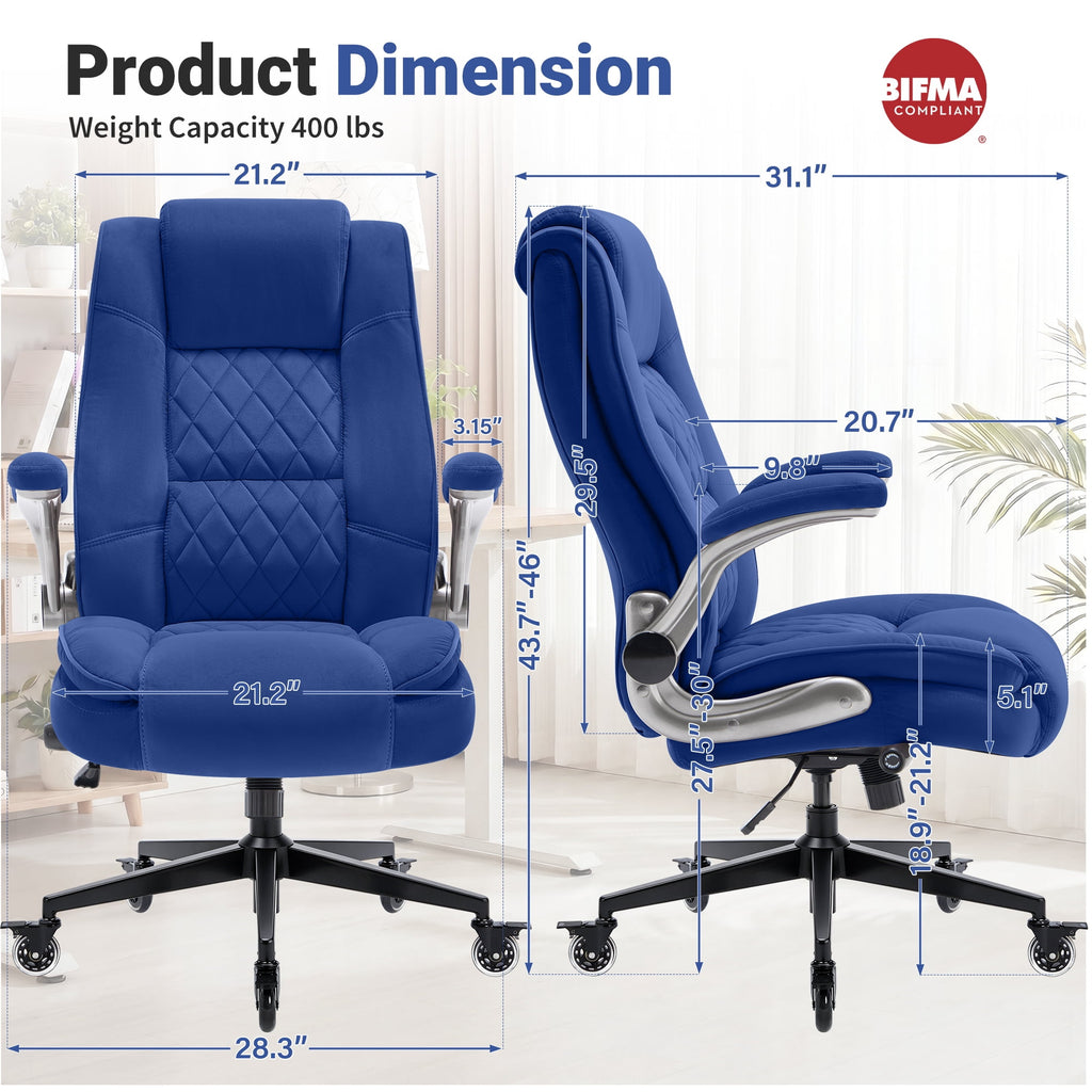 Ergonomic Home Office Chair with Locking Wheels, High-back Desk Chair with Thick Padded Flip-up Armrest, Comfy Executive Chair with Adjustable Lumbar Support for Home & Office & Work
