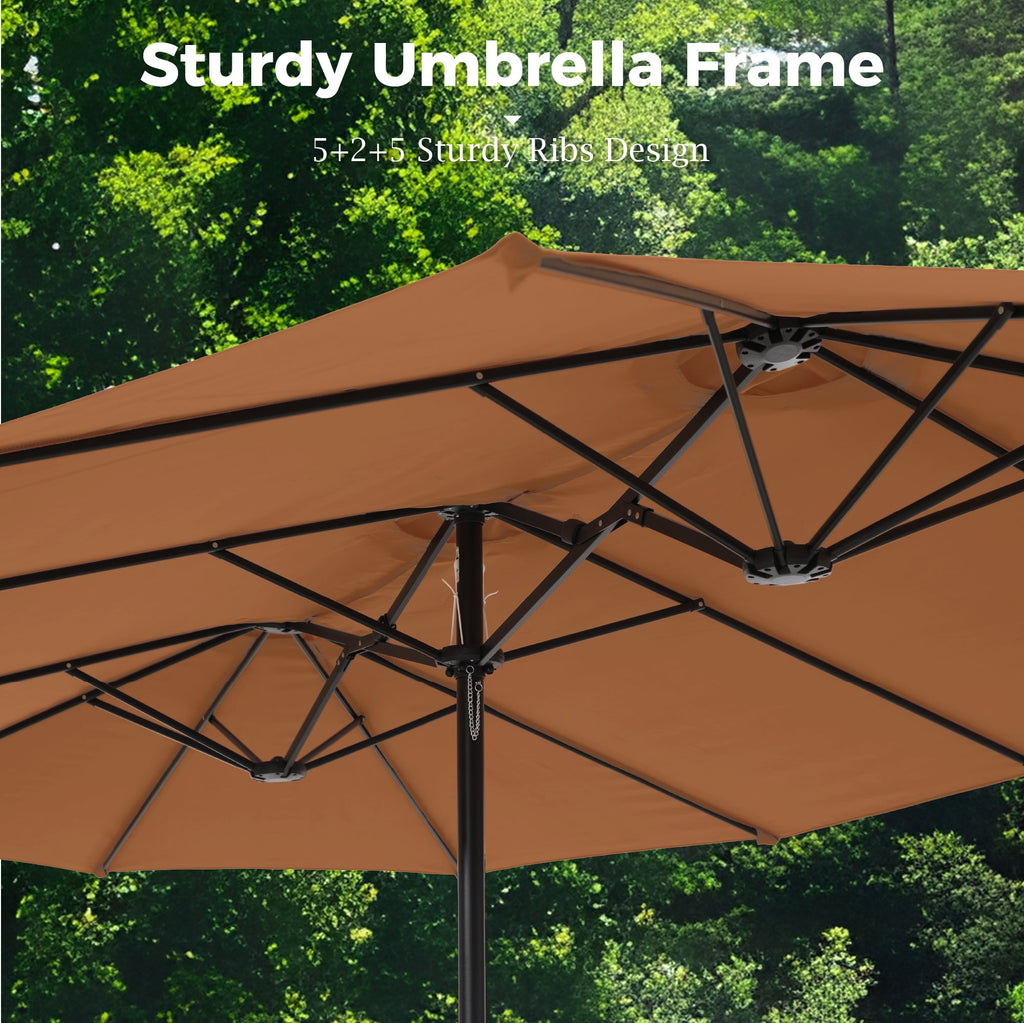 Alpha Joy 15ft Outdoor Patio Umbrella Extra-Large Double-Sided Garden Umbrella with Crank Handle and Base - Smoky Gray
