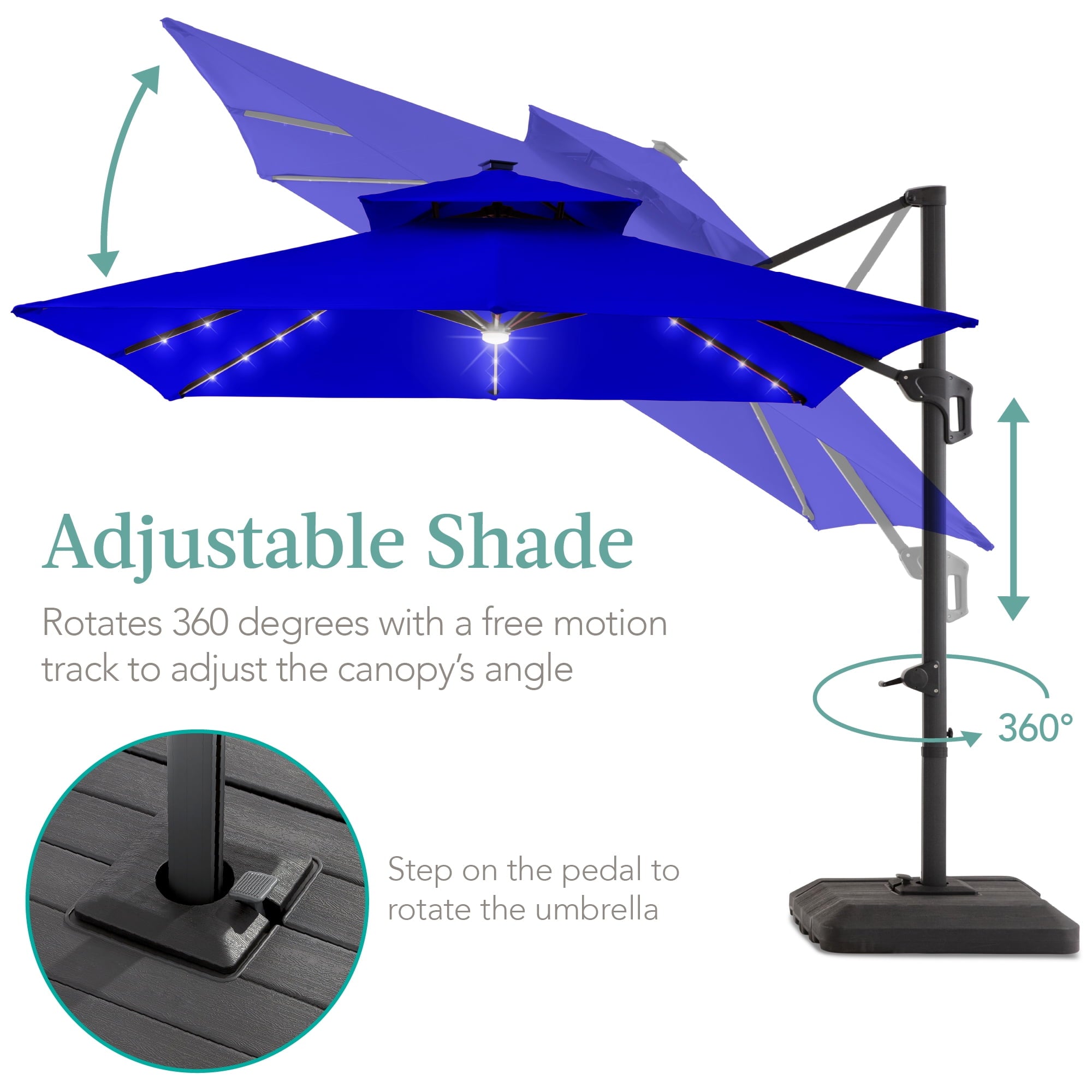 Best Choice Products 10x10ft 2-Tier Square Outdoor Solar LED Cantilever Patio Umbrella w/ Base Included - Tan