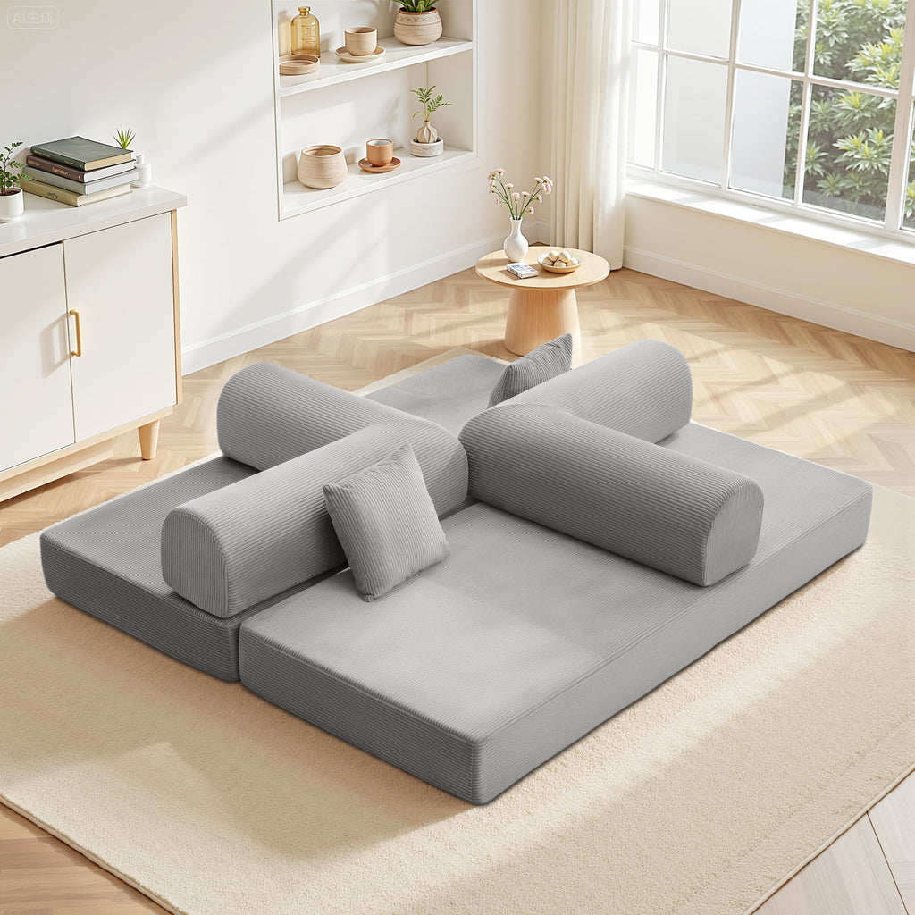 COOLHUT 63 W Combination Sofa, High Rebound Density Foam Sofa Couch, Two Forms Floor Couch Three Seats Sofa Bed for Living Room, Bedroom, Green