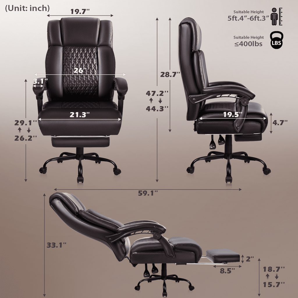 Waleaf Office Chair with Footrest,90-165°Reclining Ergonomic High Back Computer Desk Chair Lumbar Support for Home Office