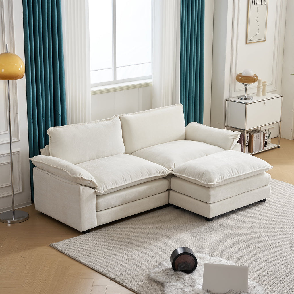 Ktaxon Sectional Sofa L Shaped Couch with Chaise Living Room Sleeper Set, 2 Seats with Chenille and Double Layer Cushions 86 W Beige