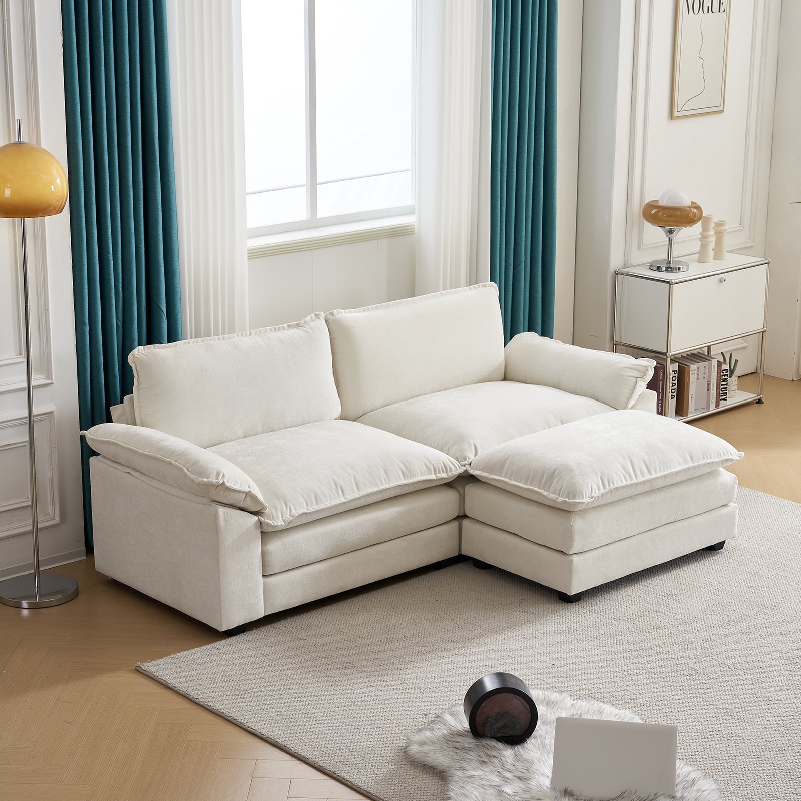 Ktaxon Sectional Sofa L Shaped Couch with Chaise Living Room Sleeper Set, 2 Seats with Chenille and Double Layer Cushions 86 W Beige