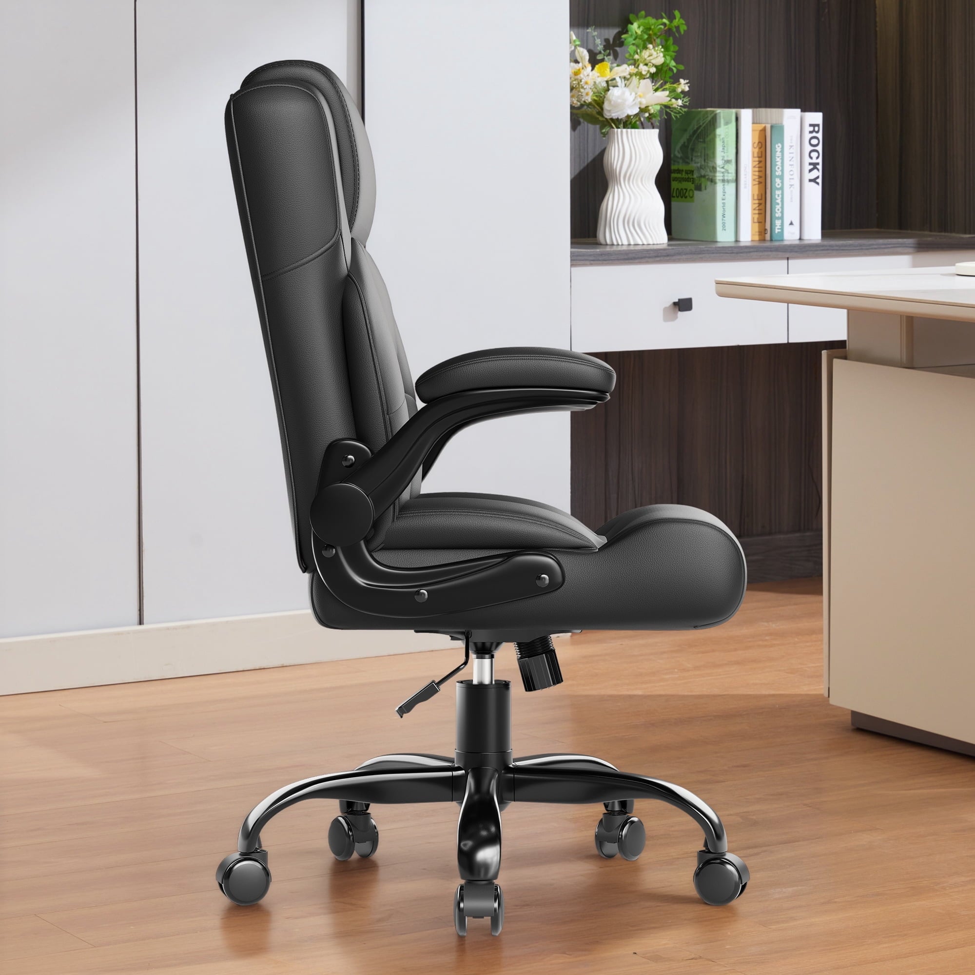 JONPONY Leather Office Chair, Big and Tall Office Chair 400LBS Wide Seat Ergonomic Computer Desk Chair High Back Executive Leather Chair Adjustable Task Chair Lumbar Back with 1-Year Warranty, Black
