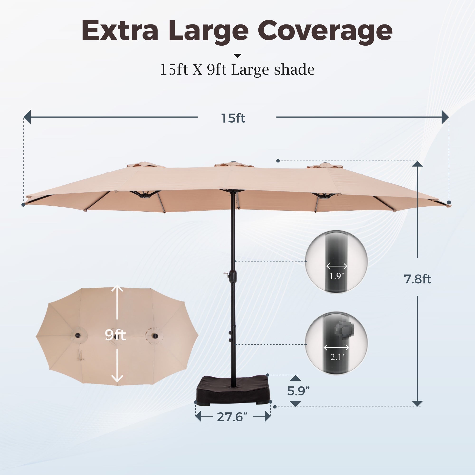 Alpha Joy 15ft Outdoor Patio Umbrella Extra-Large Double-Sided Garden Umbrella with Crank Handle and Base - Ivory