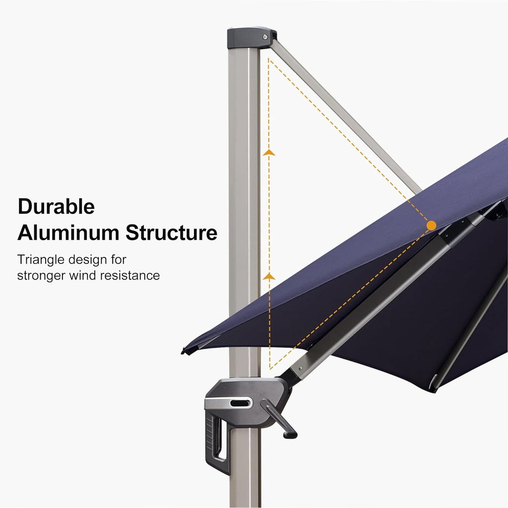 PURPLE LEAF Patio Umbrella with Base Included, 10ft Outdoor Aluminum Cantilever Umbrella with 360° Rotation, Aluminum Large Offset Umbrella for Outdoor Garden Pool, Beige