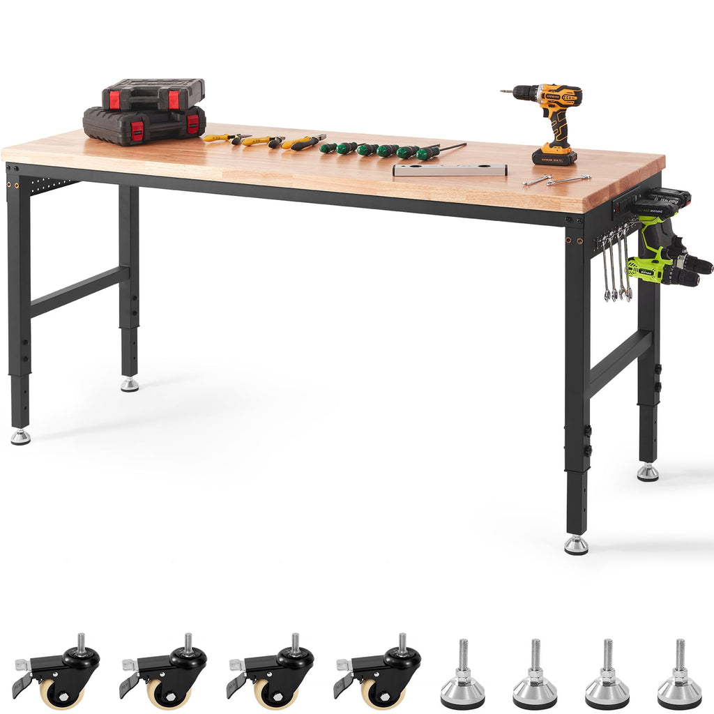KFFKFF Movable Workstation, 72 L X 25 W, Equipped with Universal Casters, Adjustable Heights from 28-39.5, Can Bear Up to 3000 LBS, Comes with Power Sockets
