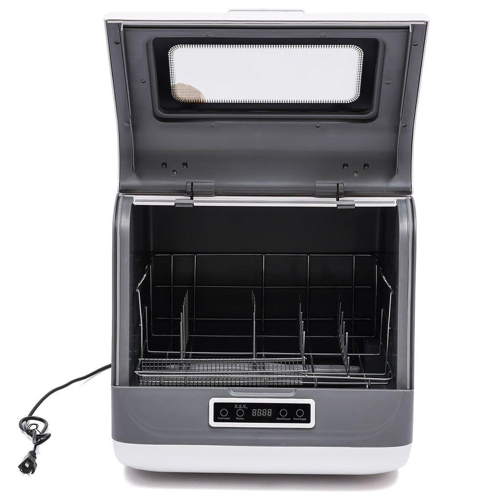 110V 800W Countertop Dishwasher - Stainless Steel,3 Wash Modes + Fruit Wash,Touch Control,Space-Saving,Ideal for Small Kitchens & RVs
