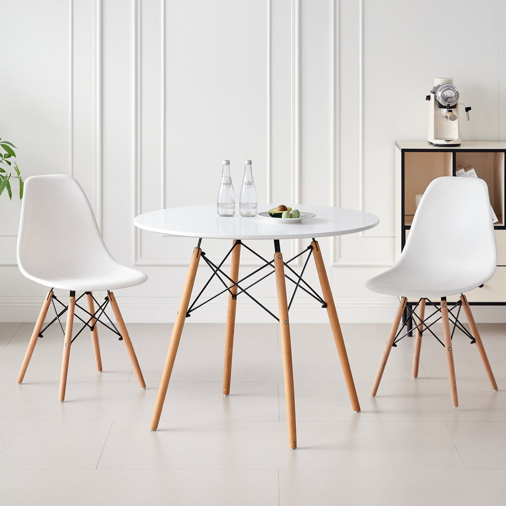 5-Piece 35.5'' Round Dining Table Set for 4, Kitchen Table Chair Set of 4, Mid-Century Modern Dinette Dining Room Table Set Dinner Table for 4 W/Solid Wood Legs, White