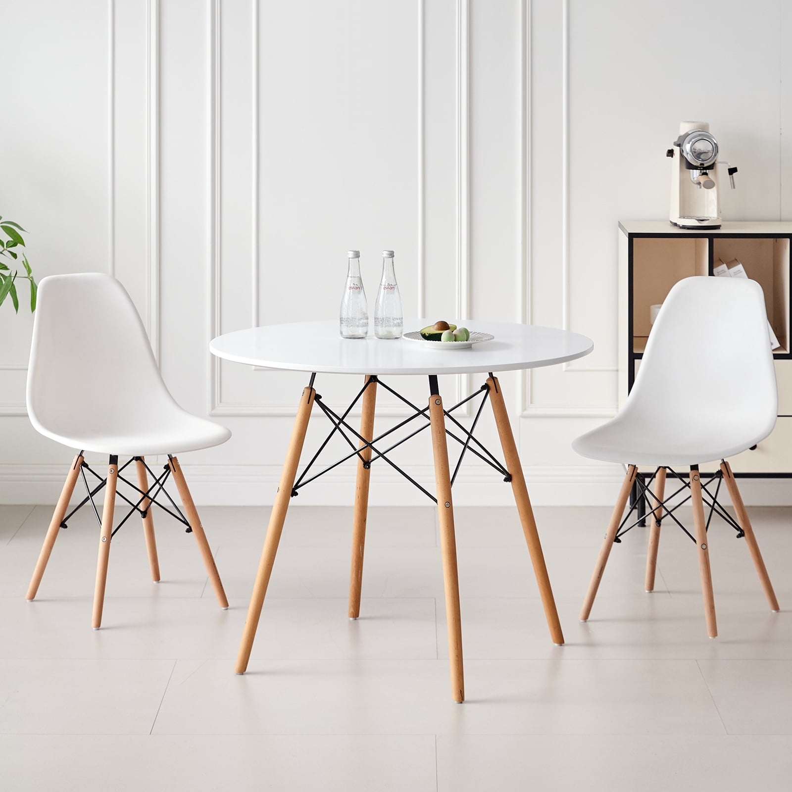 5-Piece 35.5'' Round Dining Table Set for 4, Kitchen Table Chair Set of 4, Mid-Century Modern Dinette Dining Room Table Set Dinner Table for 4 W/Solid Wood Legs, White