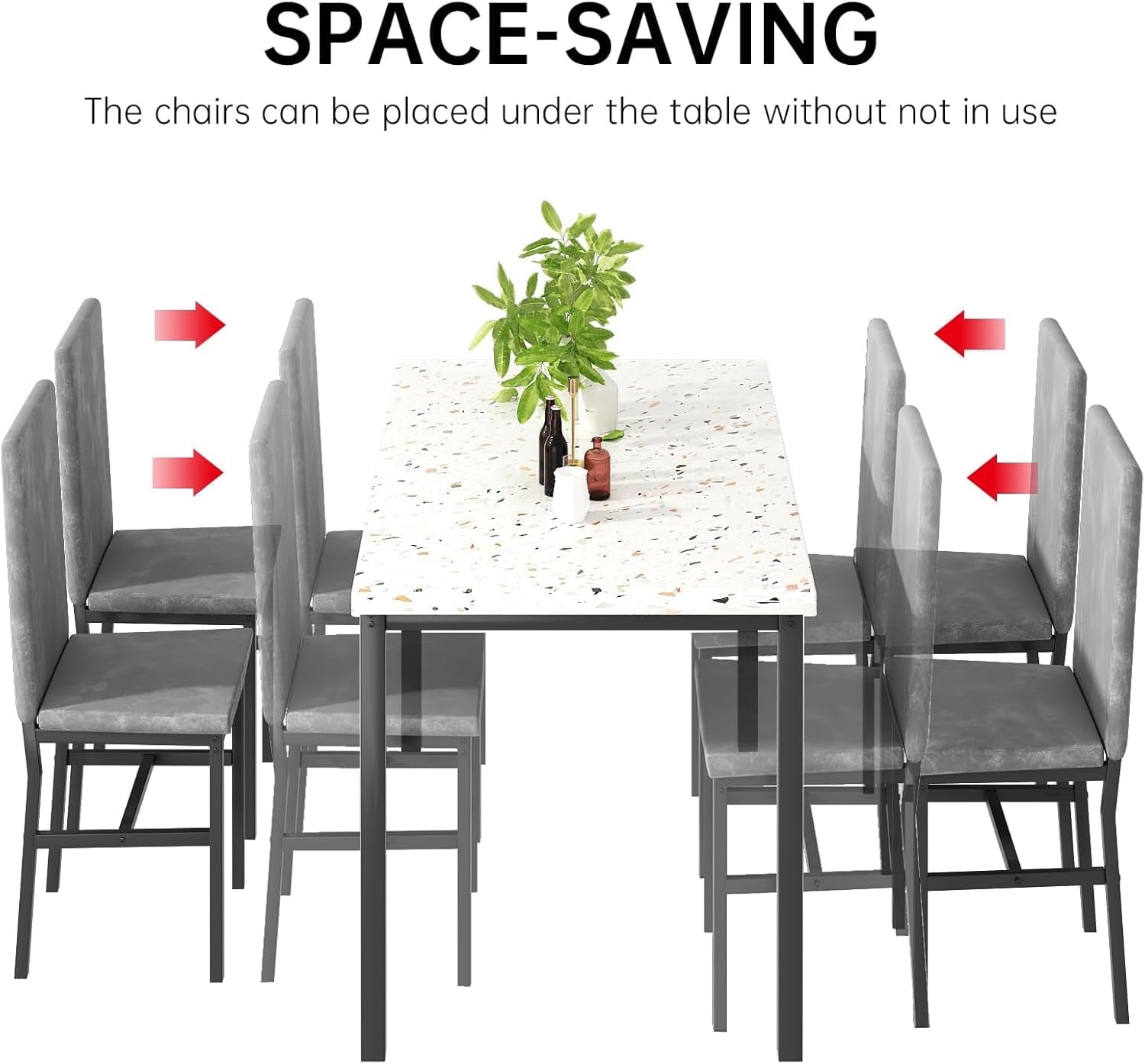 MIERES 5-Piece Dining Table Set for 4, Faux Marble Kitchen Table and 4 Chairs, Modern Dining Room Table with 4 Chairs, Dinner Table Set for Small Spaces, Brown