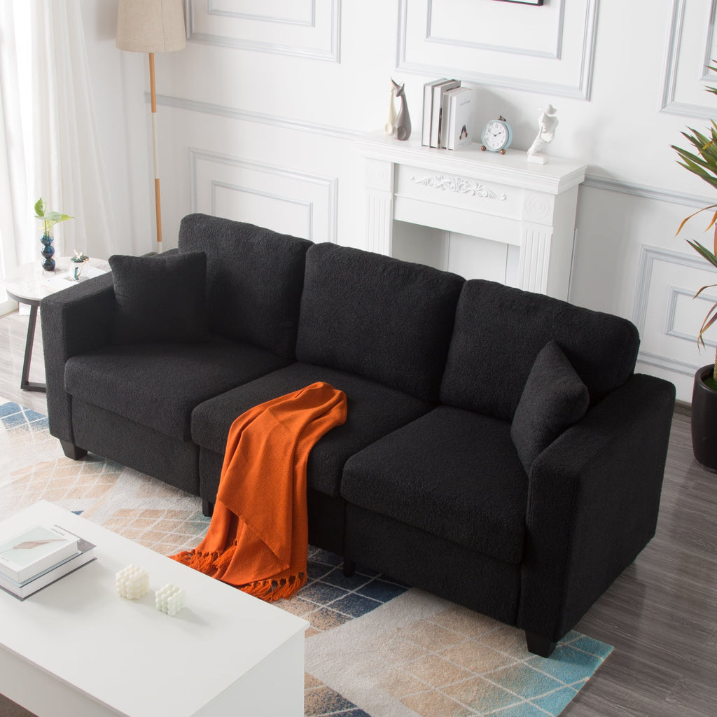 Gewnee 86.6 Modern Sofa Couch,Teddy Velvet 3 Seaters Comfy Couch with Deep Seat for Living Room,2 Pillows,Beige