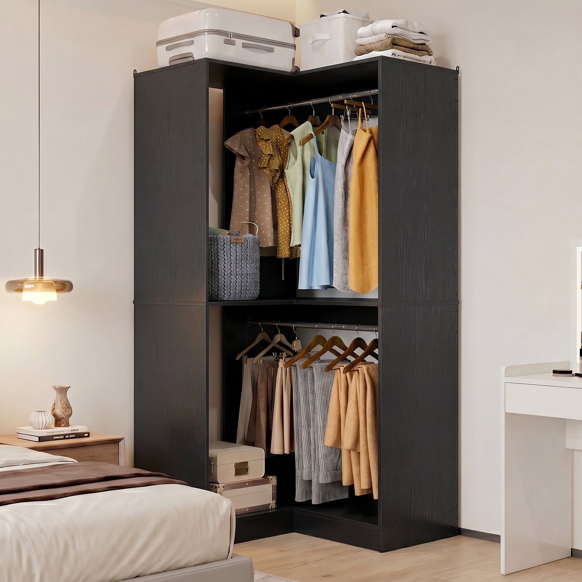 Homieasy 32'' W Corner Closet System with Hanging Rod, White