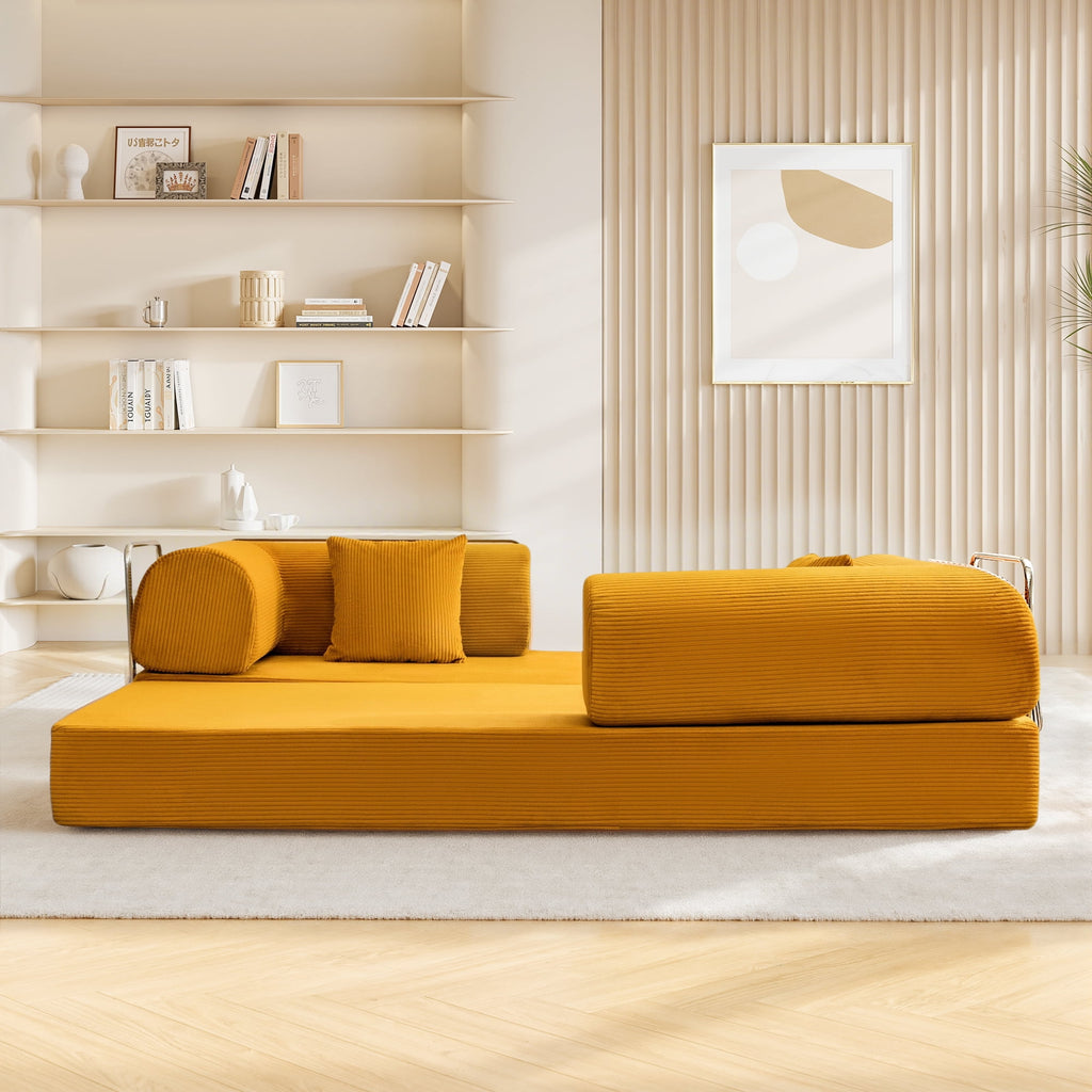 COOLHUT 63 W Combination Sofa, High Rebound Density Foam Sofa Couch, Two Forms Floor Couch Three Seats Sofa Bed for Living Room, Bedroom, Green