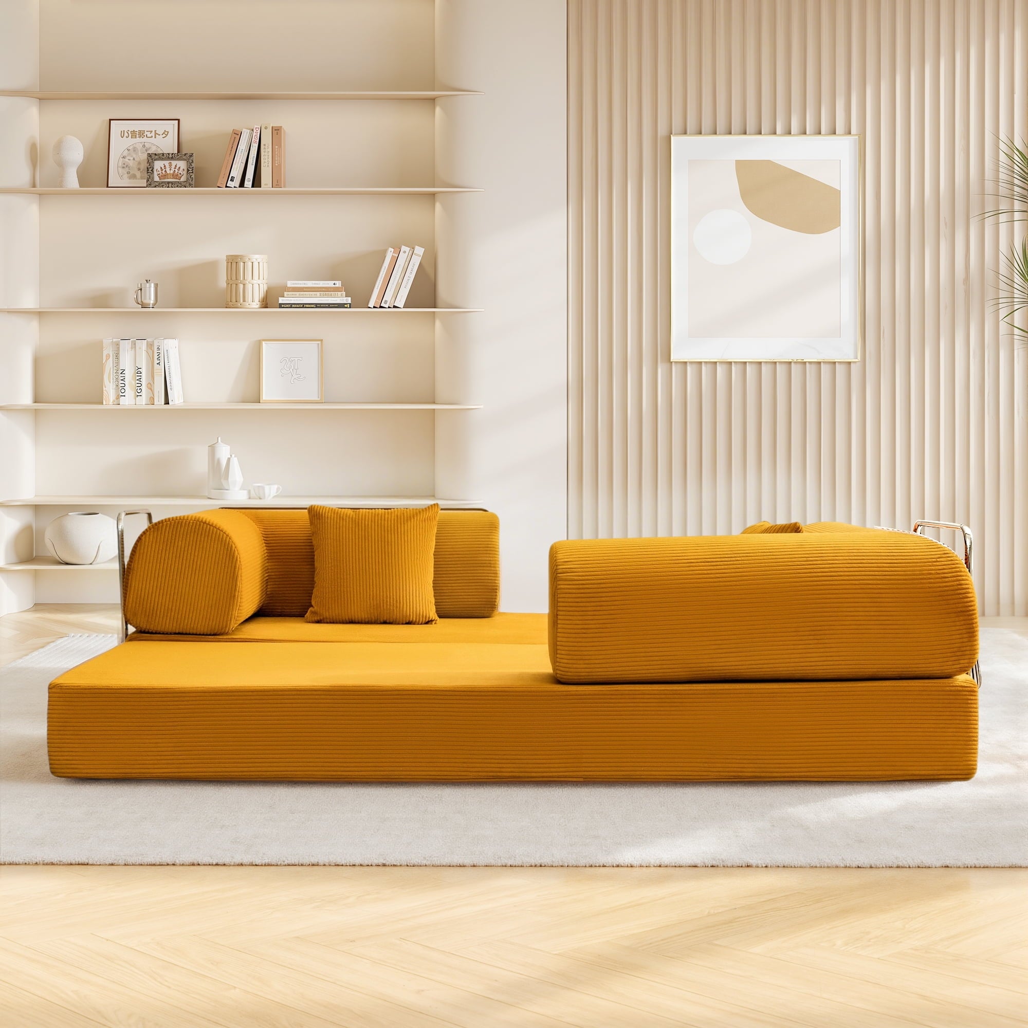 COOLHUT 63 W Combination Sofa, High Rebound Density Foam Sofa Couch, Two Forms Floor Couch Three Seats Sofa Bed for Living Room, Bedroom, Green