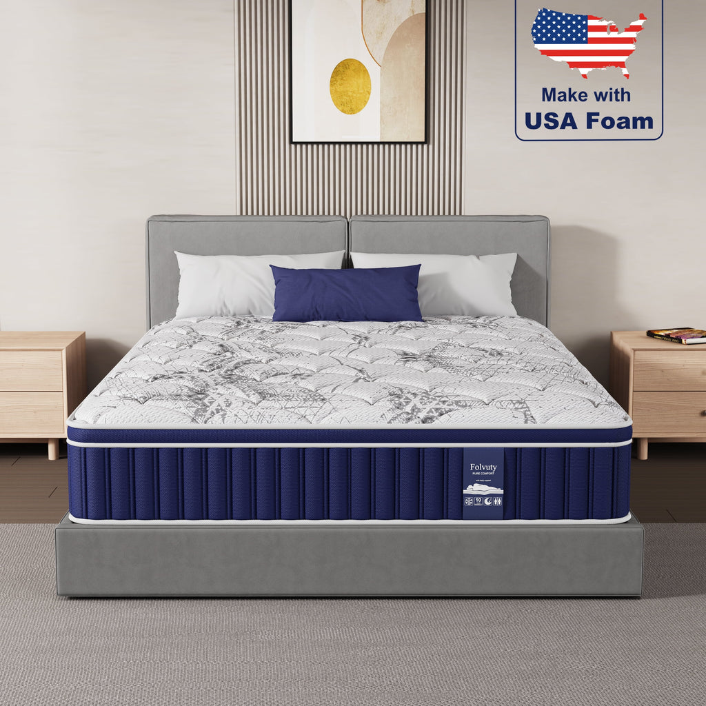 FOLVUTY Queen Mattress 14 inch Hybrid Mattress Cooling Gel Memory Foam Mattress with Chill-Touch Fabric Top in a Box,Pressure Relief,CertiPUR-US