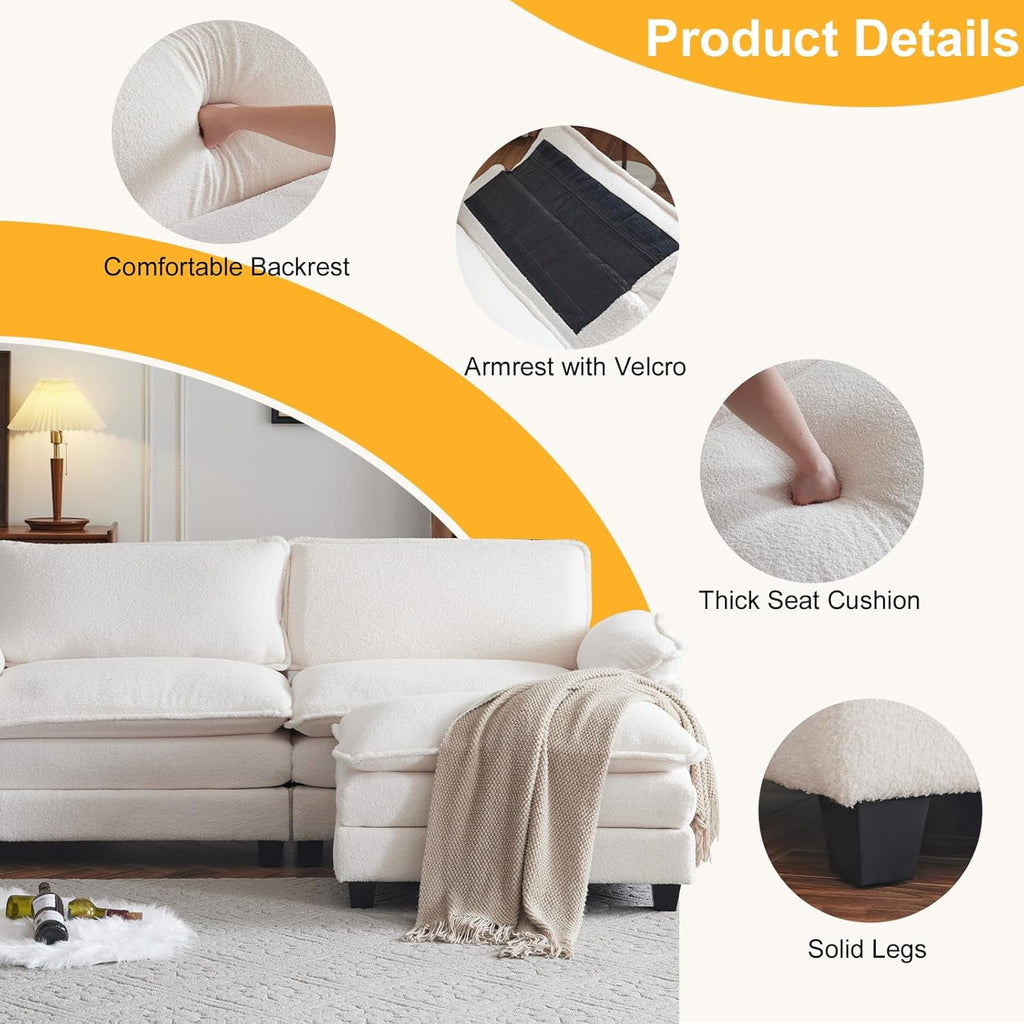 Ktaxon Sectional Sofa L Shaped Couch with Chaise Living Room Sleeper Set, 2 Seats with Chenille and Double Layer Cushions 86 W Beige