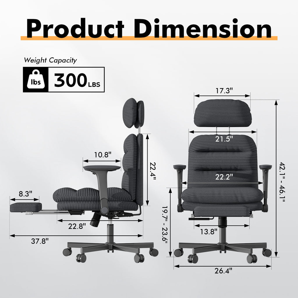 Ninecer Ergonomic Office Chair with Footrest, Big and Tall Computer Desk Chair for Adults, Adjustable Swivel Chair with Headrest Lumbar Support, White