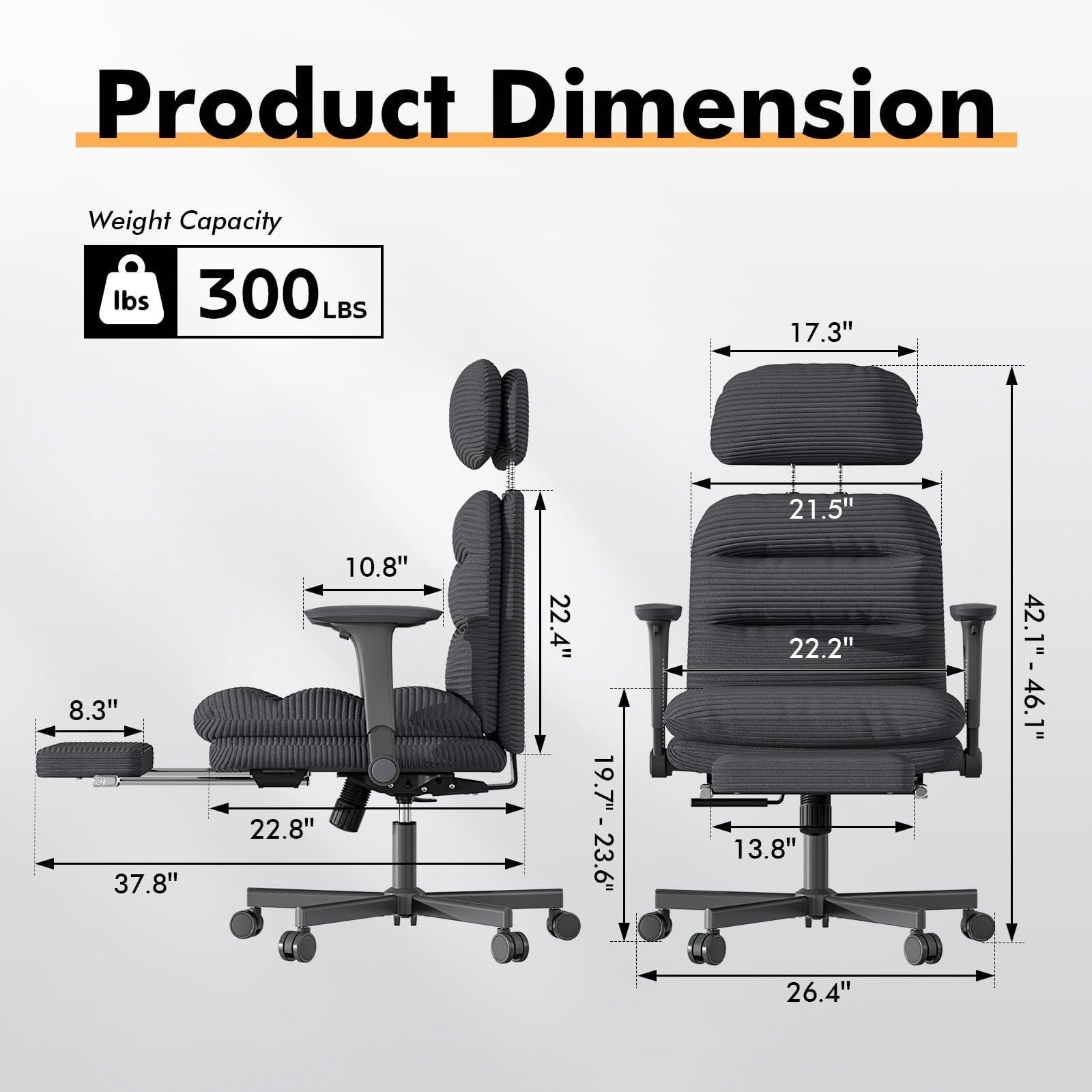Ninecer Ergonomic Office Chair with Footrest, Big and Tall Computer Desk Chair for Adults, Adjustable Swivel Chair with Headrest Lumbar Support, White