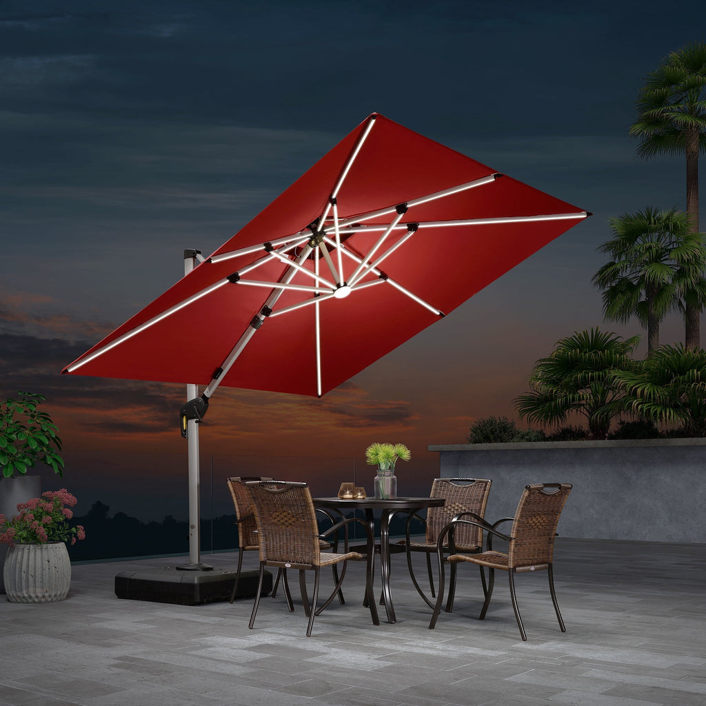 PURPLE LEAF 9 x 12FT Deluxe Rectangle Solar Powered LED Patio Umbrella with Base, Large Offset Cantilever Umbrella with 360° Rotation, Navy Blue