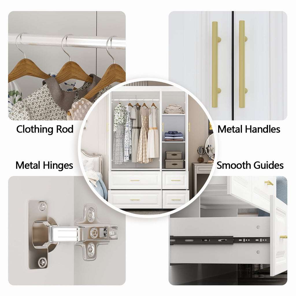 OxyLife 2 Door Wardrobe Armoire, White Closet Storage Organizer with Drawers and Shelves