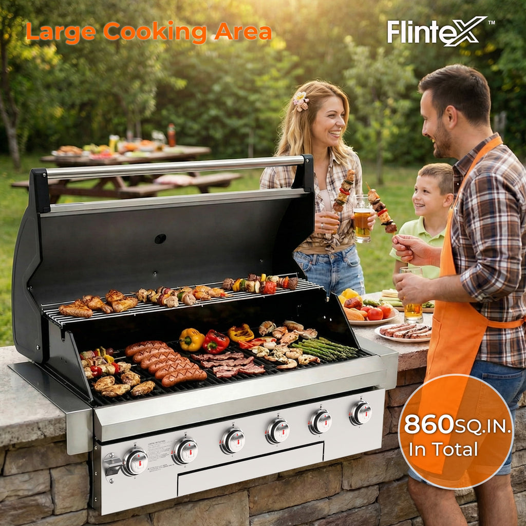 4 Burners Built-In Gas Grill, 40,000 BTU Outdoor Kitchen Grill with 653.2 Sq.in Cooking Area, LPG/NG, Perfect for Backyard BBQs