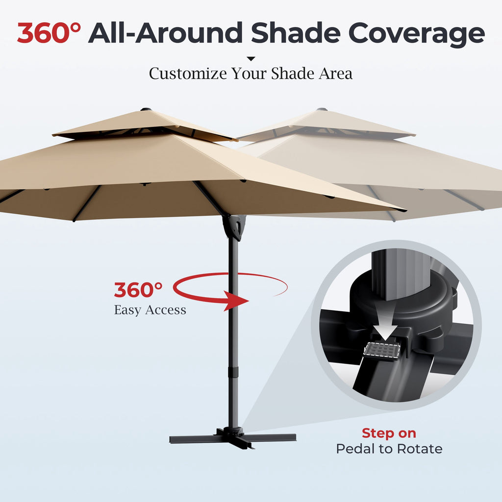 Alpha Joy 12x9ft Outdoor Patio Umbrella Large Rectangle Offset Cantilever Double Umbrella with 360°Rotation, Beige