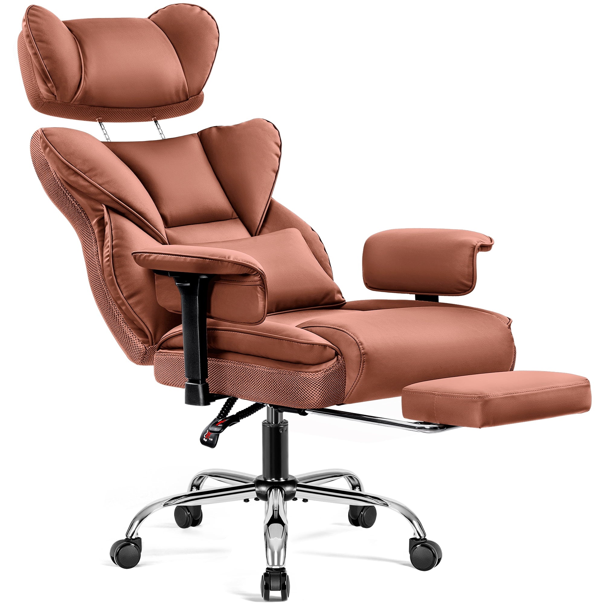 COOLHUT Big and Tall PU Leather Office Chair with Adjustable Headrest & Footrest, Executive Computer Desk Chair with 3D Adjustable Padded Armrest, Ergonomic Office Chair with Lumbar Support, Black
