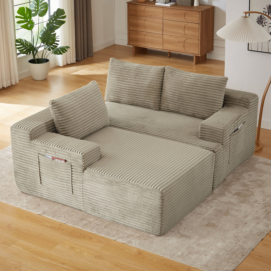 Aukfa 95 Cloud Sectional Sofa Deep Seat Boneless Couch Modular L-Shaped Couch, Left Chaise Corduroy Sofa for Living Room, Black