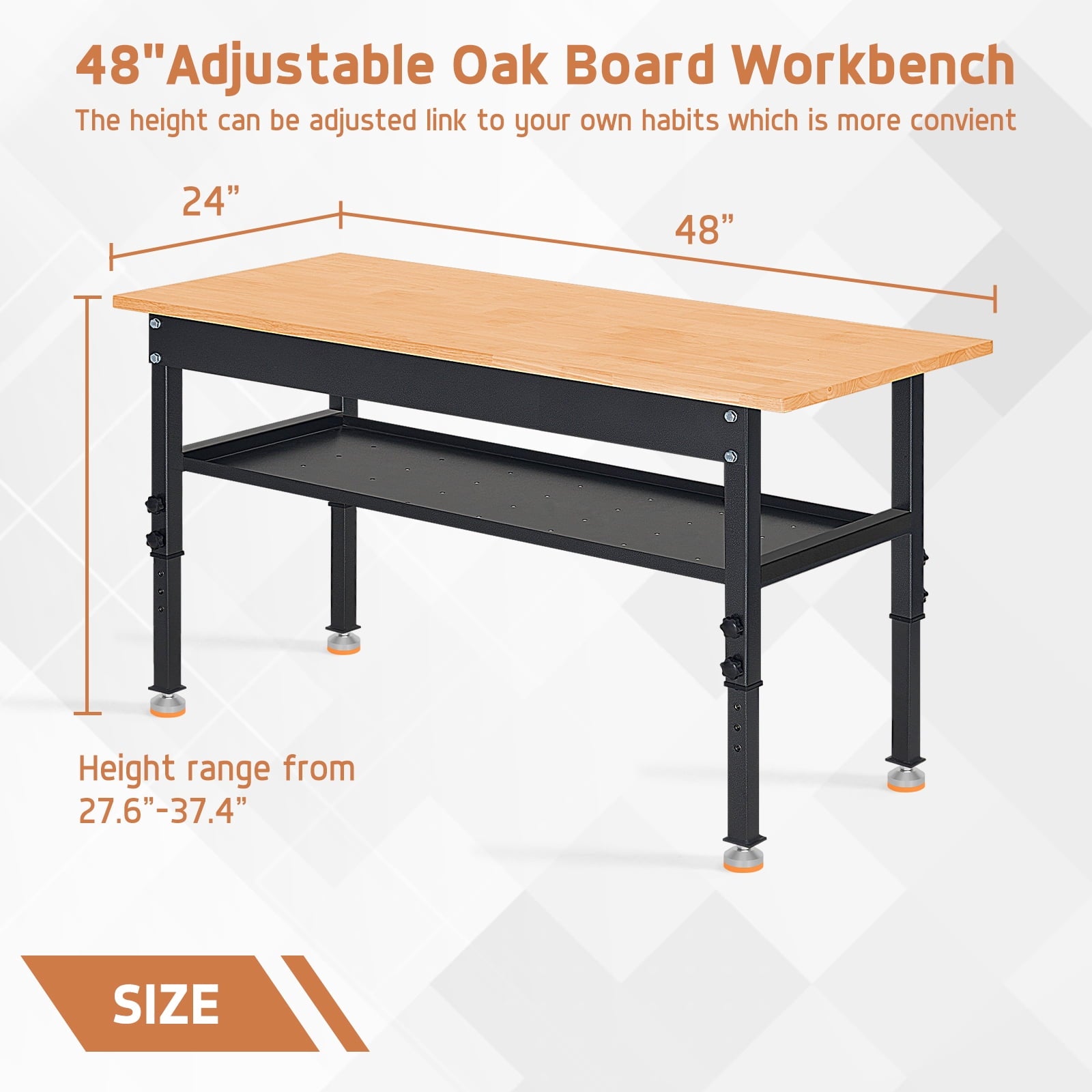 NETAJE 60 Heavy-Duty Work Bench Adjustable Workbench Work Table 2000 lb Load Capacity w/ Power Outlets for Garage, Workshop, Workstation