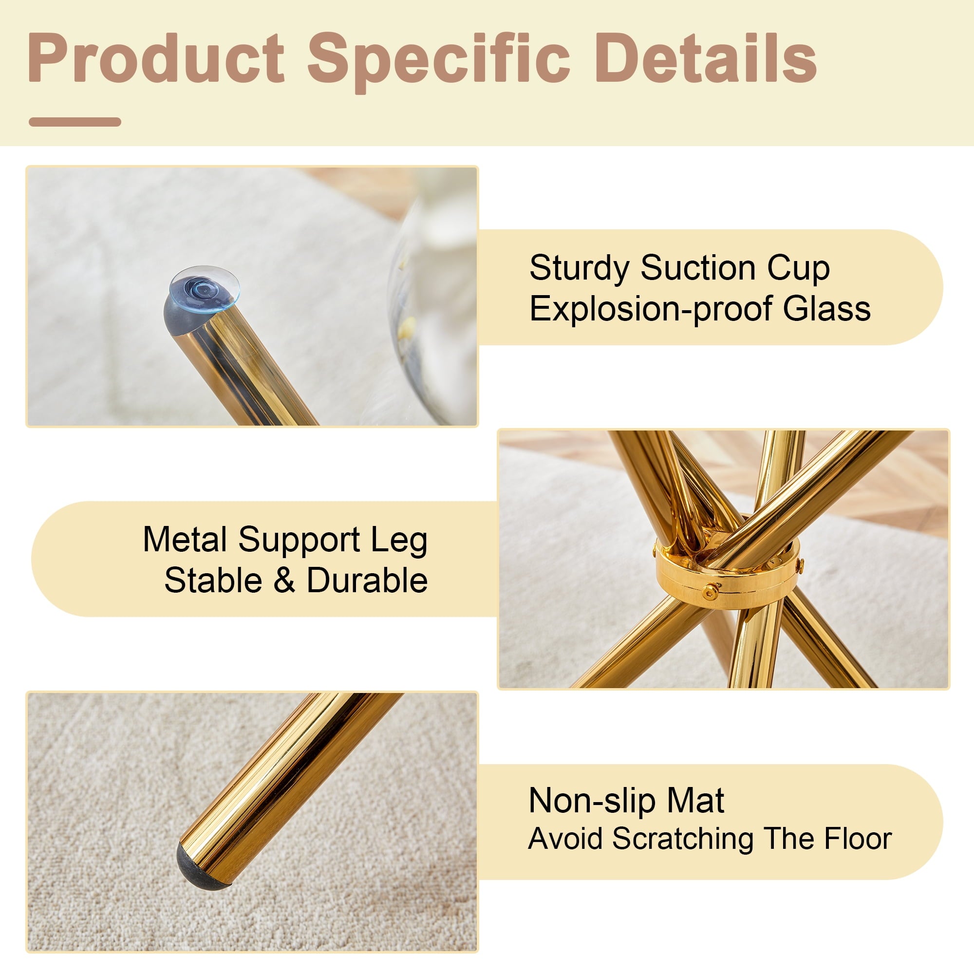 LUFTUT 36.6 Round Glass Dining Table, Modern Gold Base Kitchen Table, Small Space Bistro Table, Clear Tempered Glass Top for Apartmen
